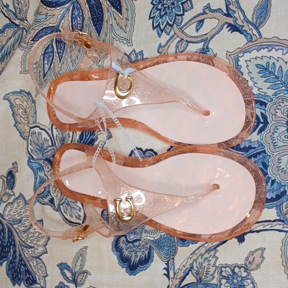 COACH Pink Sparkle Natalee Flat Toepost Sandals Size 10 NEW - Picture 2 of 12